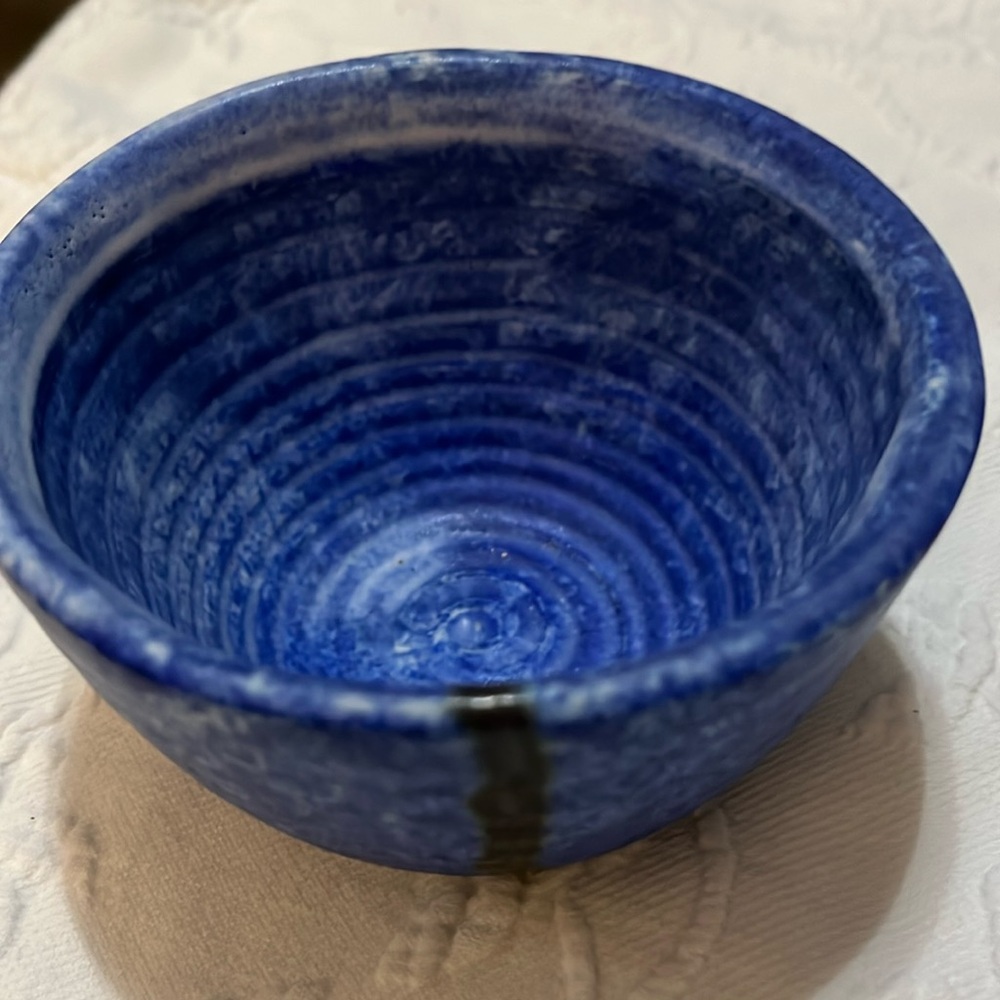 McCarty pottery cobalt blue ball 4 1/4”diameter 2 3/4”deep.MS mud from the Delta